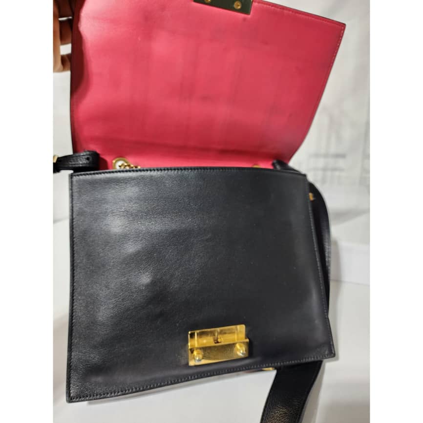 VALENTINO GARAVANI Calfskin Carmen Shoulder Bag Black/Deep Rose Pink - Image 14