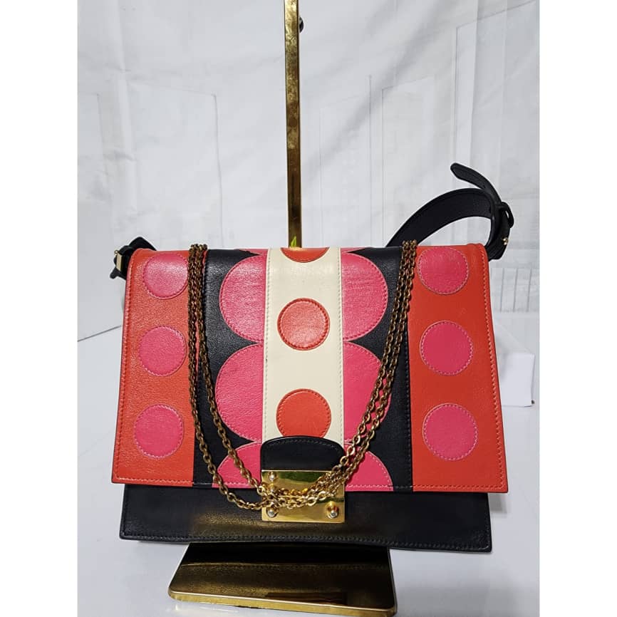 VALENTINO GARAVANI Calfskin Carmen Shoulder Bag Black/Deep Rose Pink - Image 8