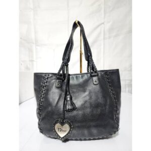 CHRISTIAN DIOR Calfskin Ethnic Tote Bag Black