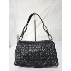 Christian Dior Cannage Leather Delices Gaufre Flap Shoulder Bag Black