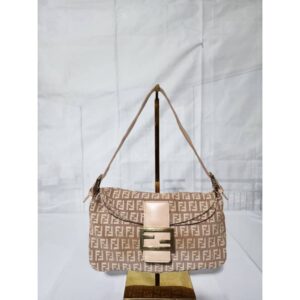 Fendi Zucchino Canvas Baguette Canvas Shoulder Bag Beige/pink